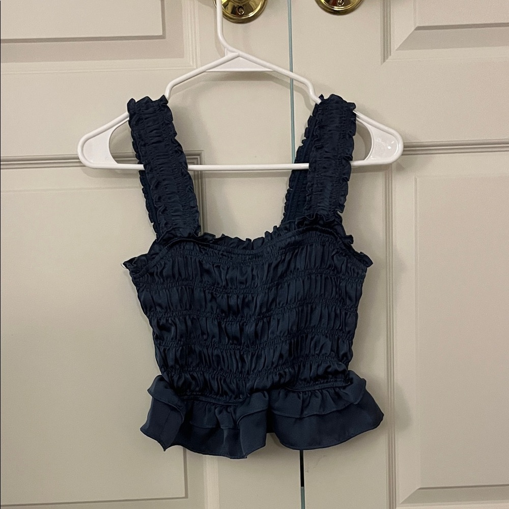 Elegant Blue Smocked Women's Top